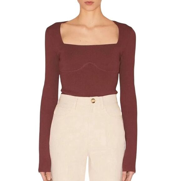 Nanushka Sweater Small Mio Corset Sweater Mahogany S - Picture 1 of 7